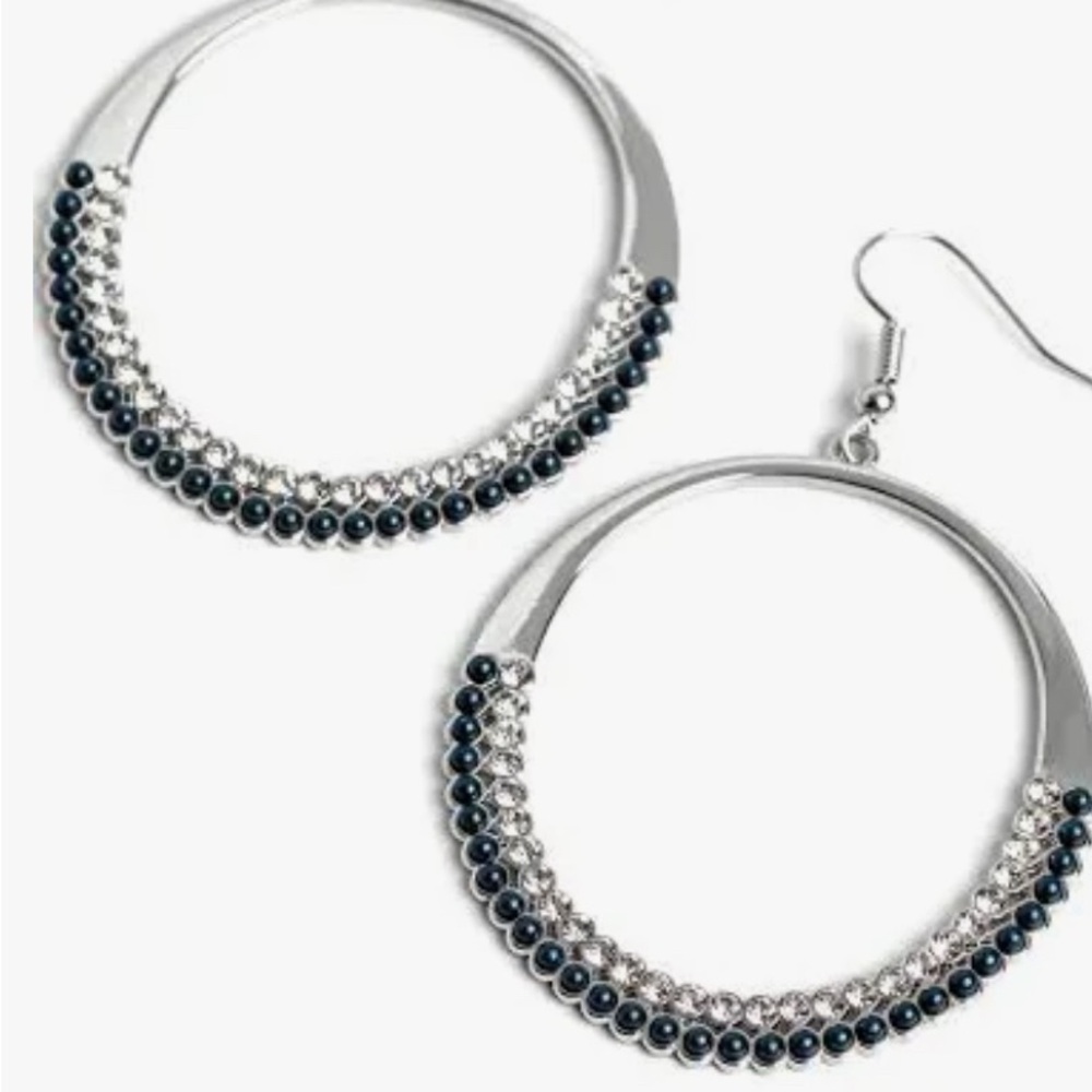 Elegant Silver and Black Hoop Earrings